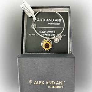 Alex and Ani(+) Energy Silvertone "SUNFLOWER" Positivity Alzheimers Bracelet NEW